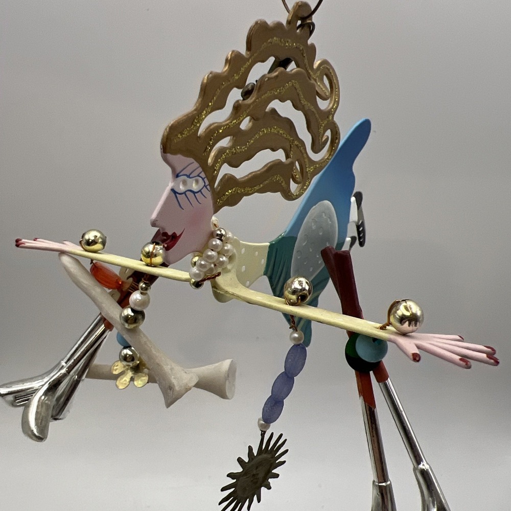 Vintage SILVESTRI by Karen Rossi Fanciful Flights Ornament - Angel Lady Golfer